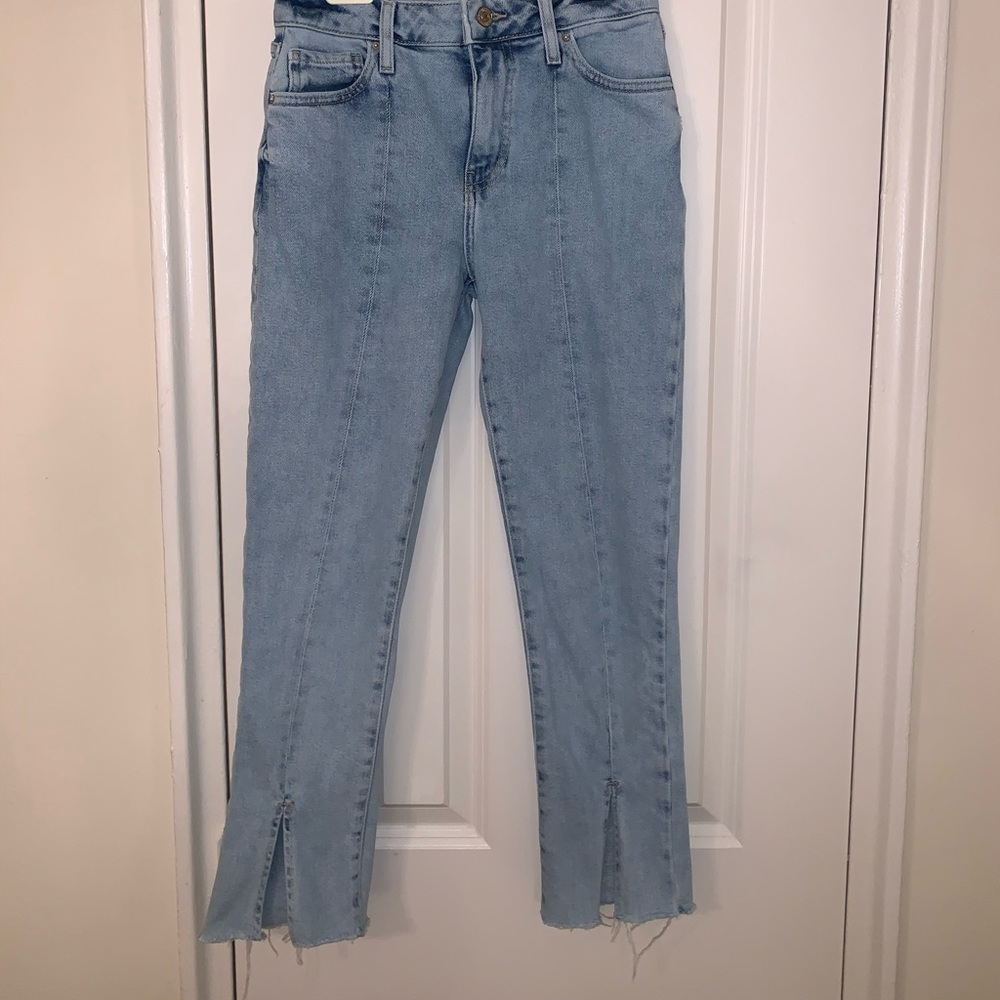 Acid Wash Denim Capri Ankle Flare Pants